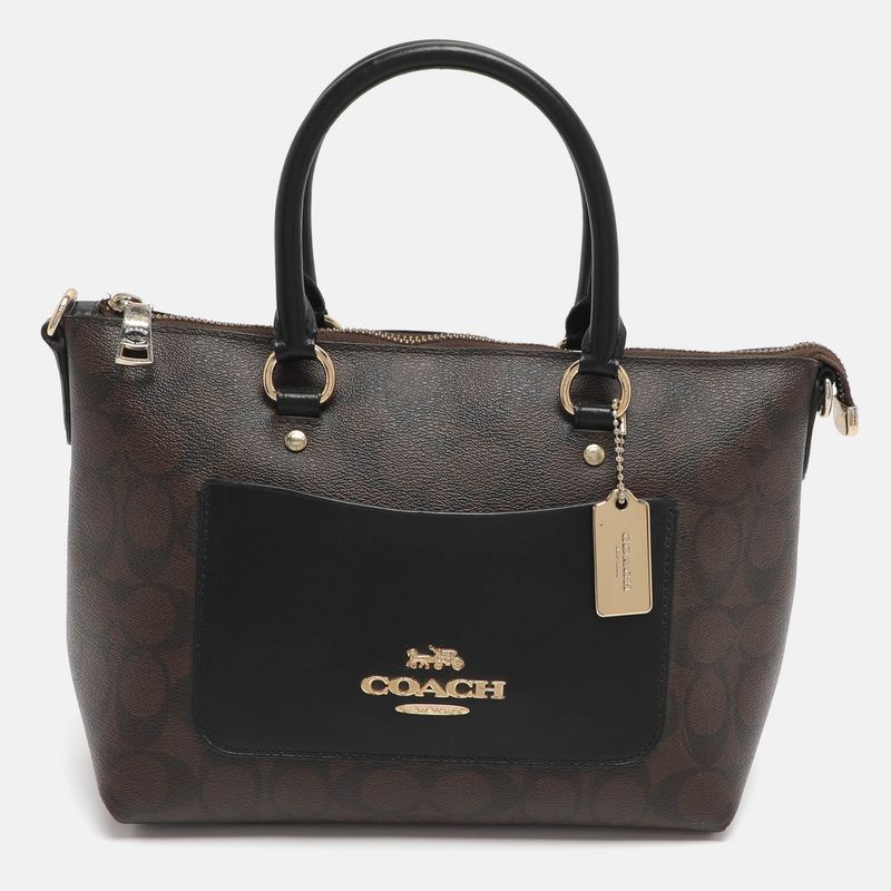 Coach Emma Mini Brown/Black Signature Coated Canvas And Leather Satchel